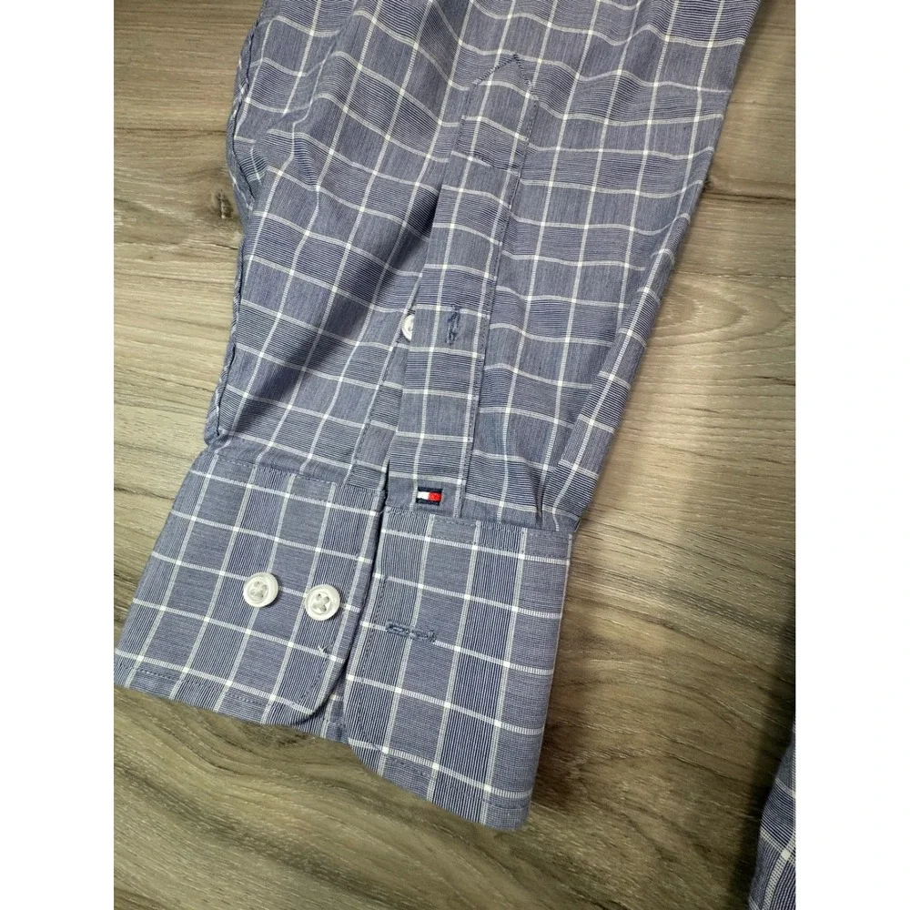 Tommy Hilfiger Mens Regular Fit Stretch Wrinkle Resistant Blue Plaid Shirt‎ XL